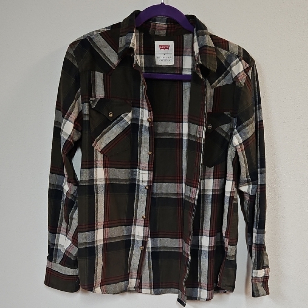 Levi's Olive and Red Plaid Shirt